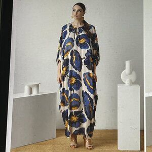 HOUSE OF AZOIIA SILK BLEND BLUE FLOWERS KAFTAN DRESS - NEW WITH TAGS -  XXL/3XL